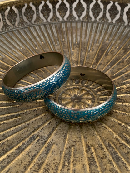 Silver and blue floral detail matching bangles