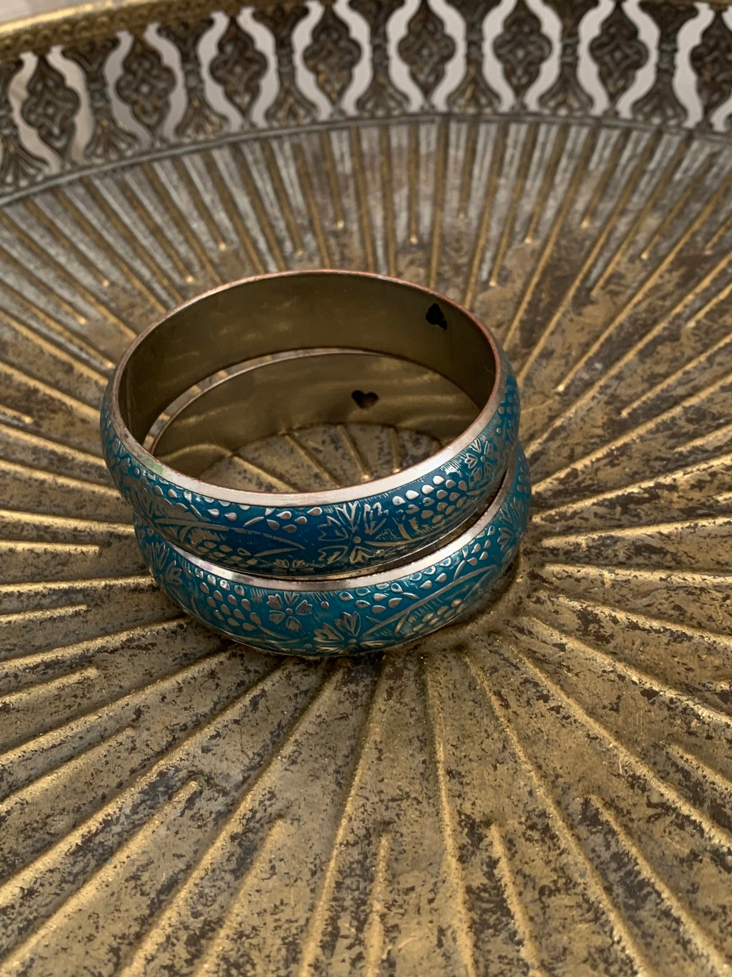 Silver and blue floral detail matching bangles