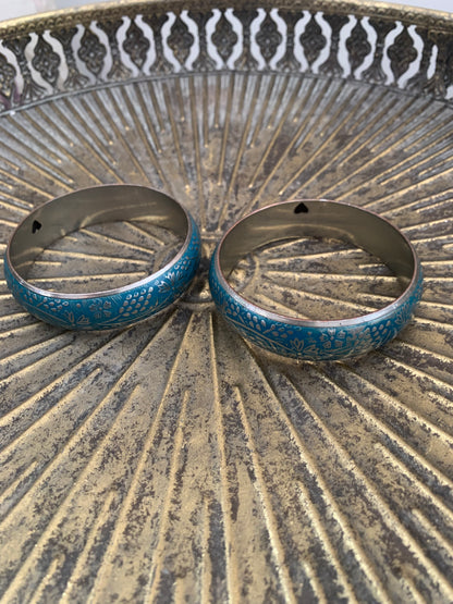 Silver and blue floral detail matching bangles