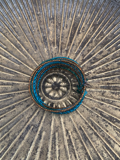 Wide Cuff Beaded Bracelet Turquoise and Copper